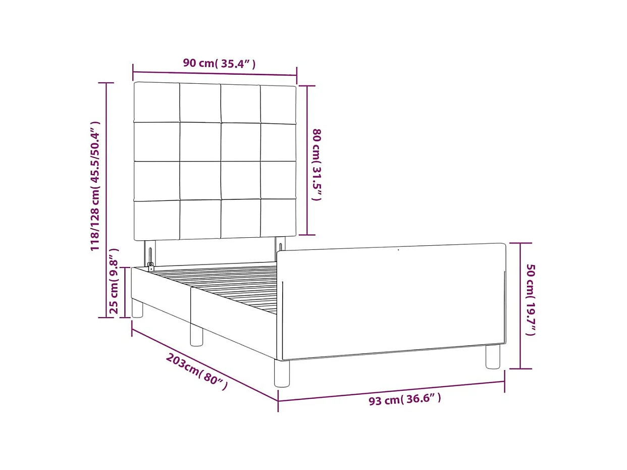 Cadre de lit sans matelas gris foncé 90x200 cm tissu