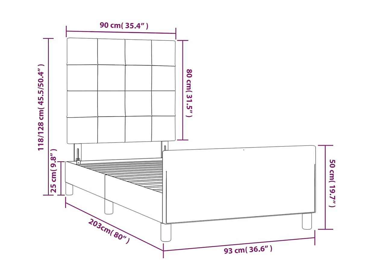 Estructura de cama sin colchón tela gris oscuro 90x200 cm
