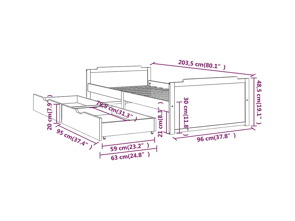 Cadre de lit sans matelas bois de pin massif 90x200 cm
