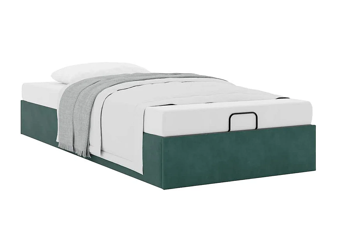 Ottoman Bed Frame Sem Colchão Verde Escuro 100x200 cm Veludo