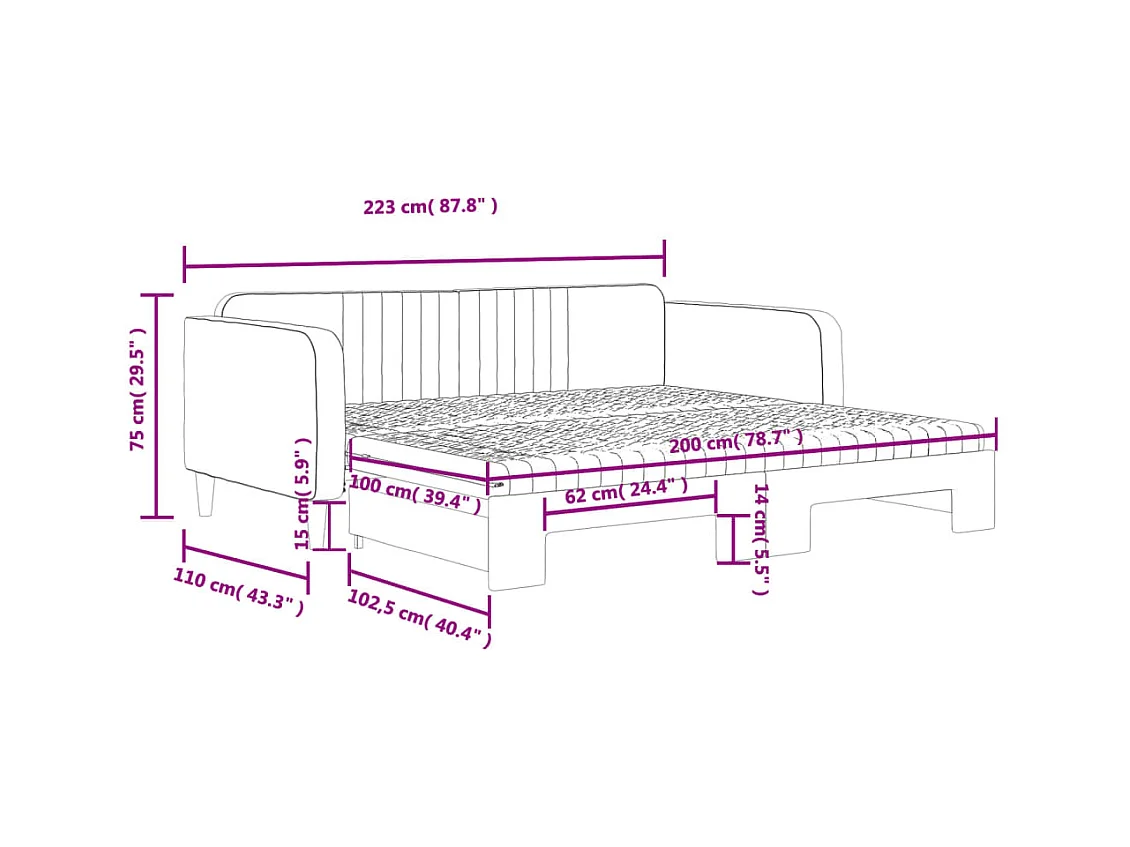Tagesbett Ausziehbar mit Matratzen Dunkelgrau 100x200 cm Samt
