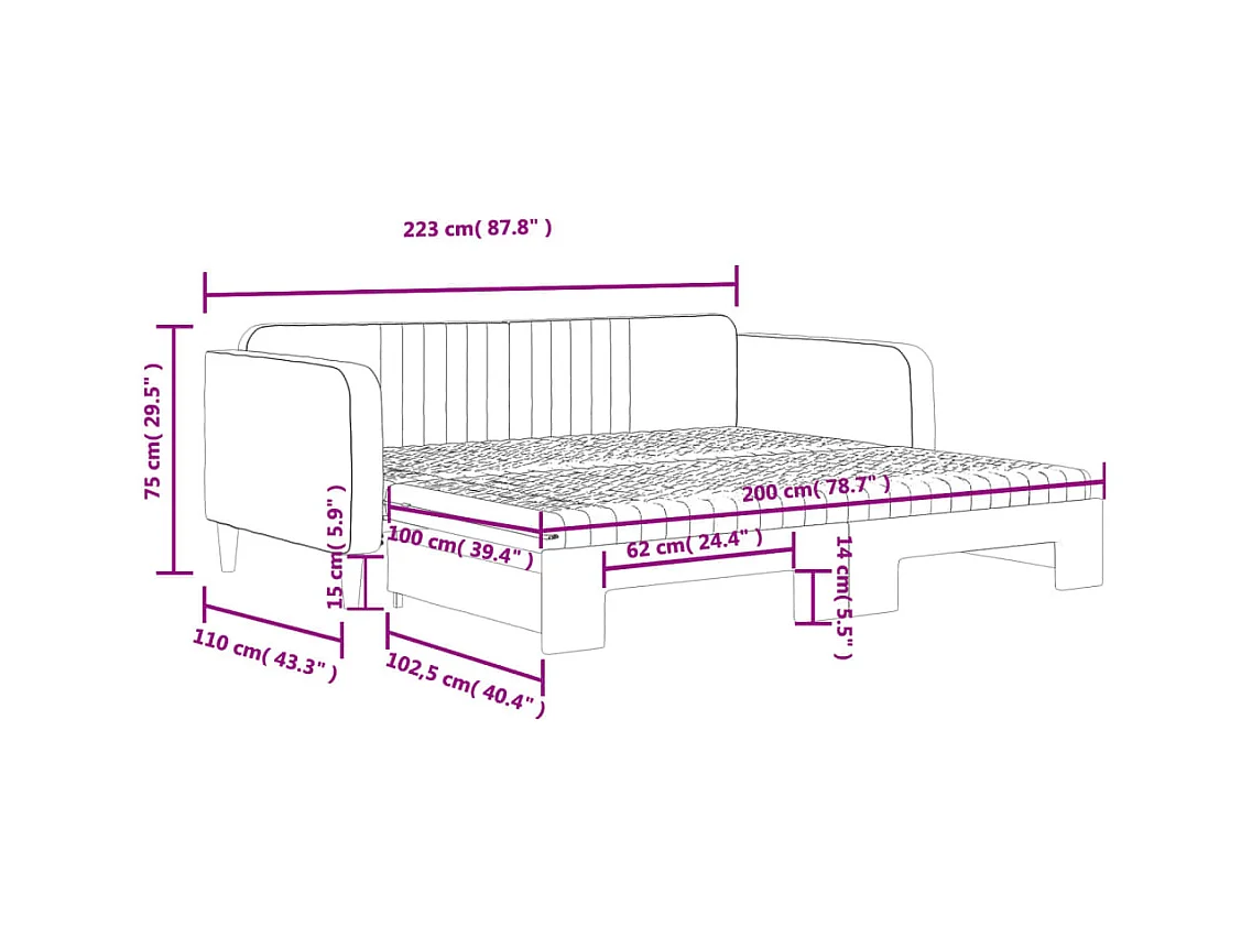 Tagesbett Ausziehbar mit Matratzen Dunkelgrau 100x200 cm Samt