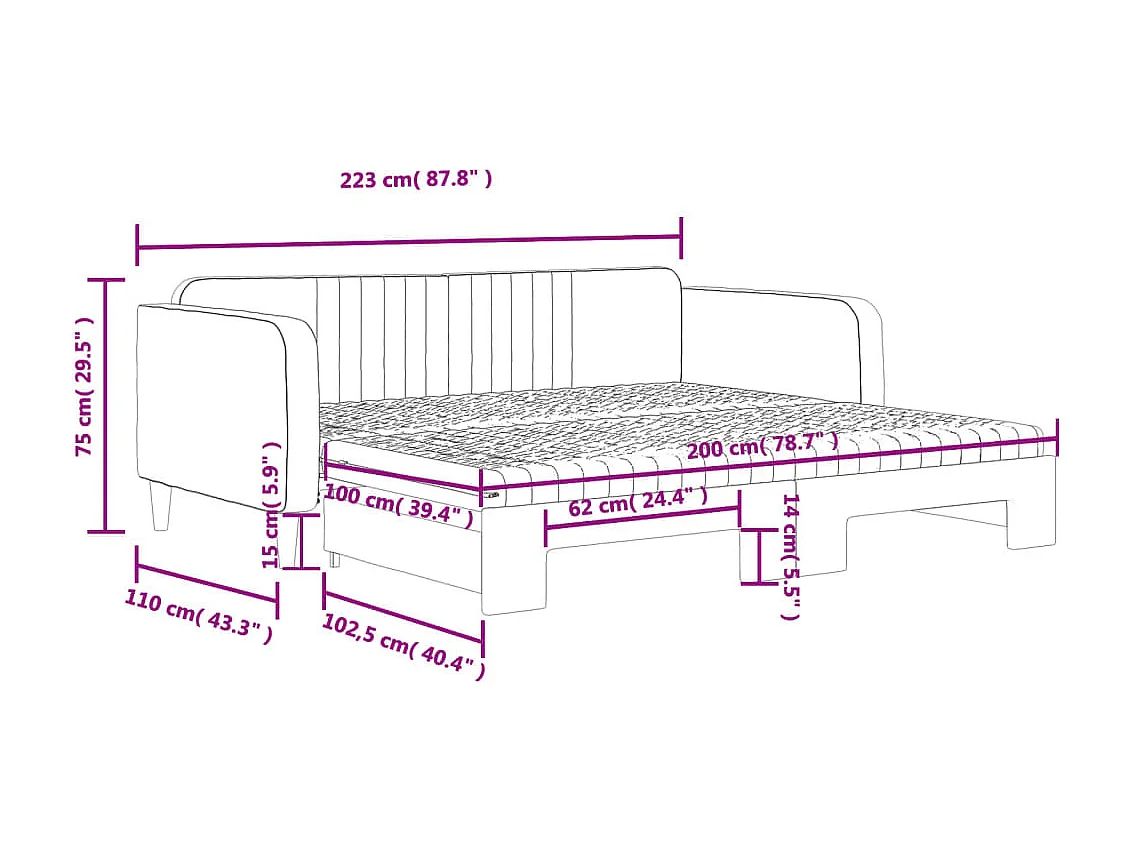 Tagesbett Ausziehbar mit Matratzen Dunkelgrau 100x200 cm Samt
