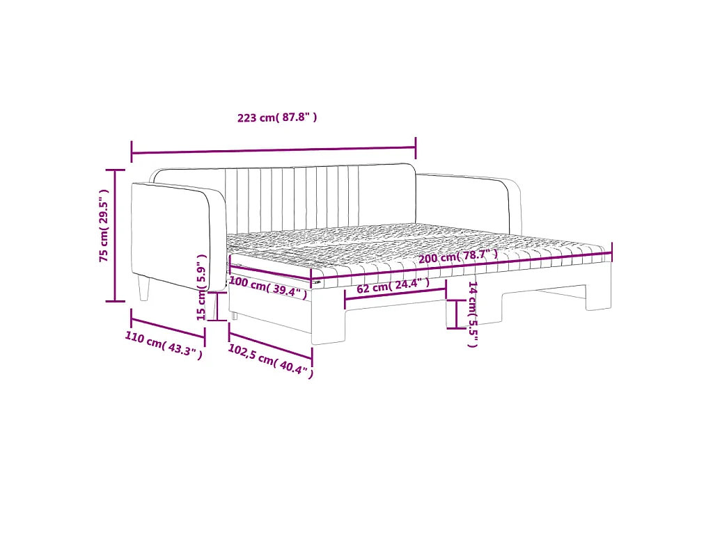 Tagesbett Ausziehbar mit Matratzen Dunkelgrau 100x200 cm Samt