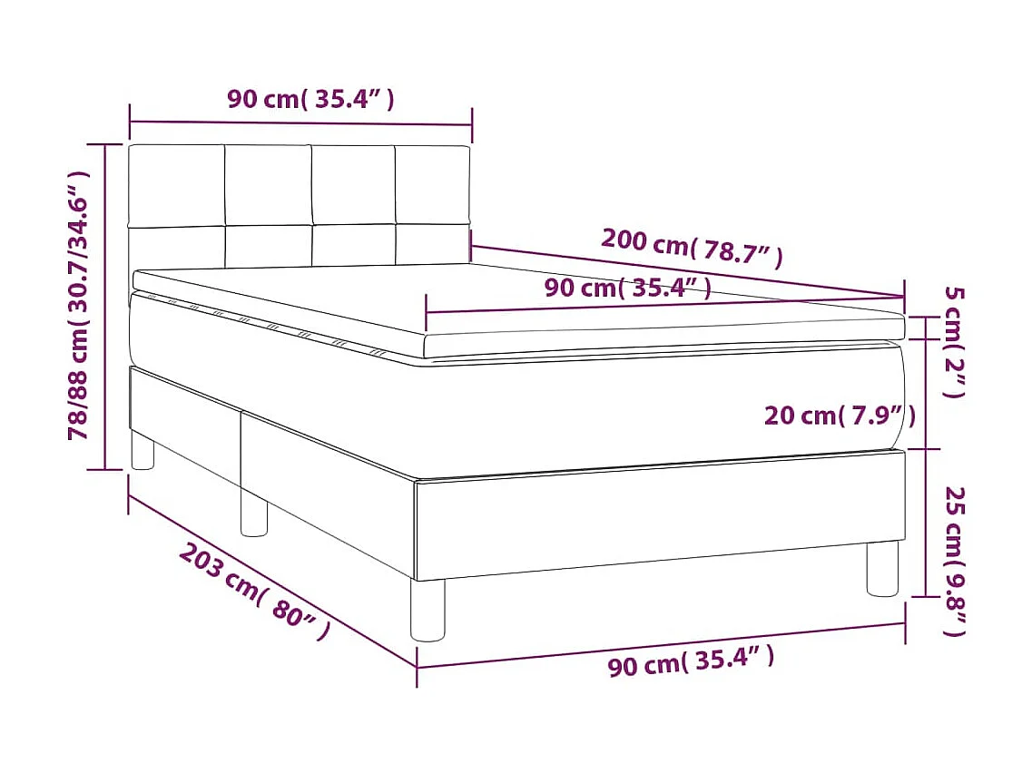 Boxspringbett mit Matratze Schwarz 90x200 cm Stoff
