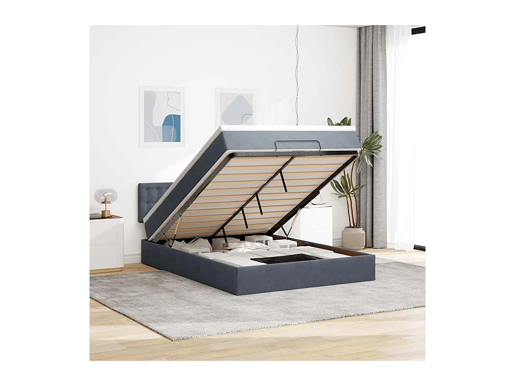 Cadre de lit ottoman avec matelas gris foncé 140x200 cm velours