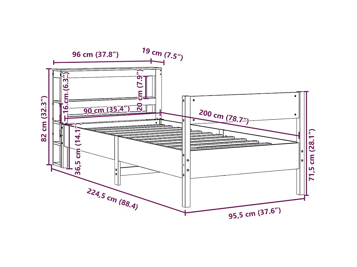Cadre de lit sans matelas cire marron 90x200 cm bois pin massif