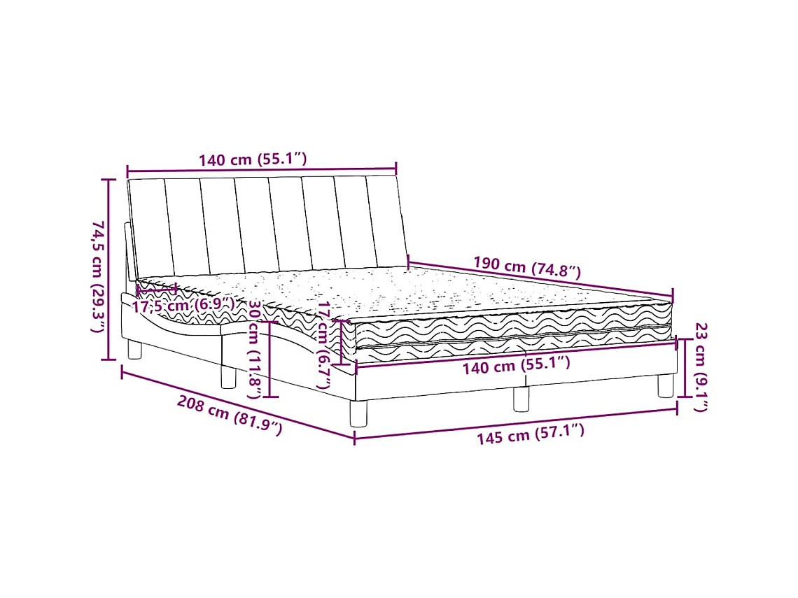 Lit avec matelas Hanko taupe 140x190 cm tissu