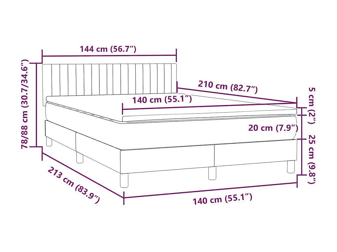Boxspringbett mit Matratze & LED Rosa 140x210 cm Samt