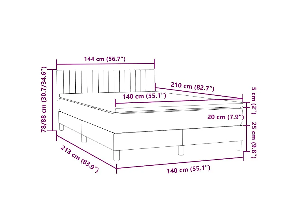 Sommier à lattes de lit avec matelas et LED rose 140x210 cm velours