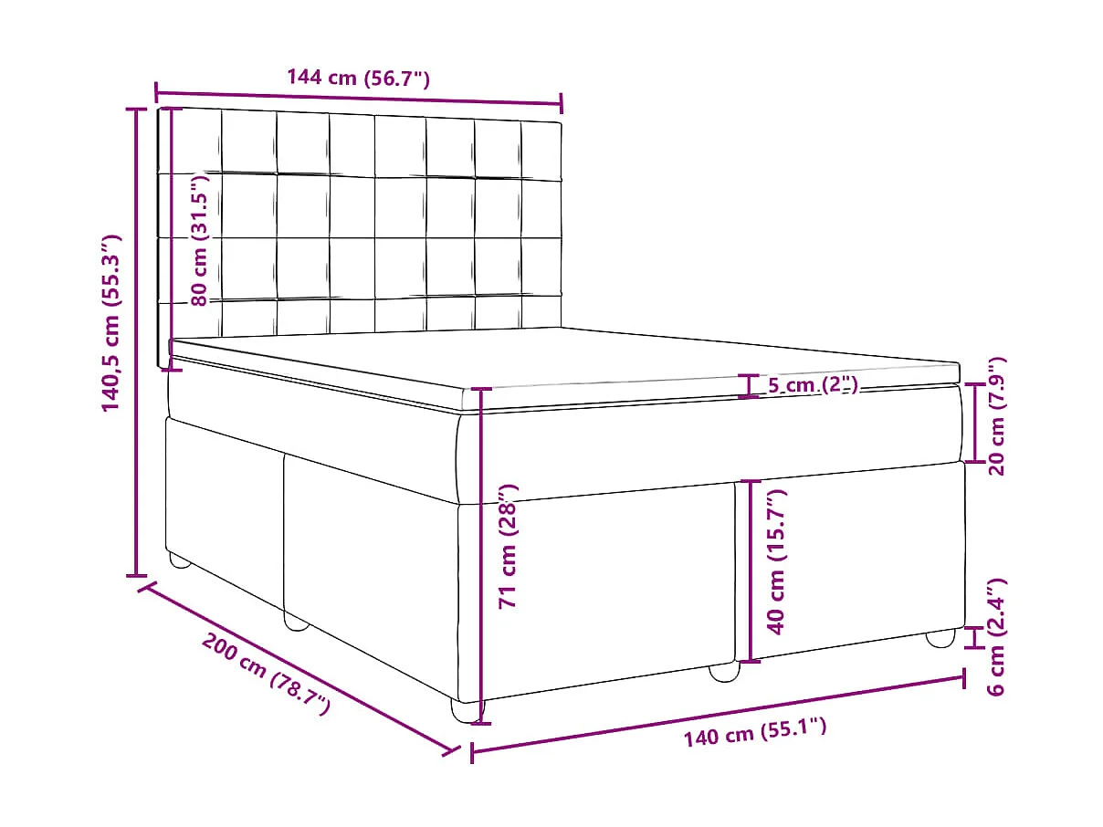 Cama box spring con colchón tela negro 140x200 cm