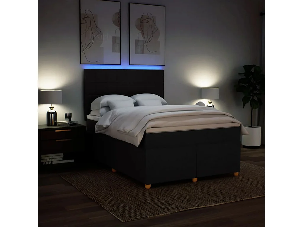 Sommier à lattes de lit avec matelas Noir 140x200 cm Tissu