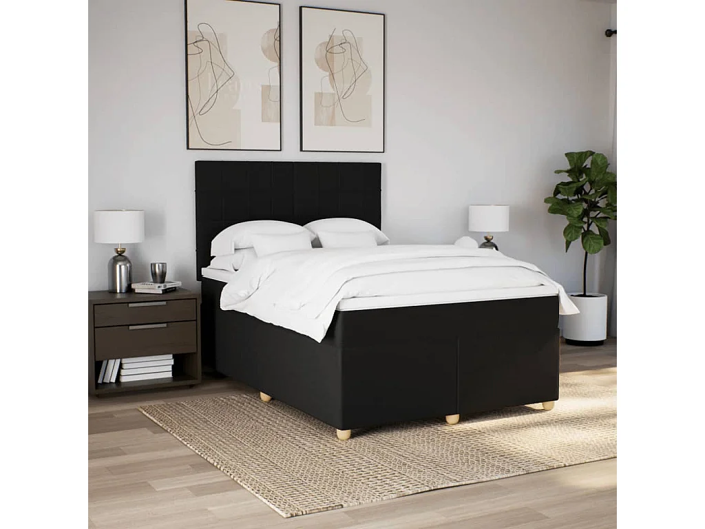 Sommier à lattes de lit avec matelas Noir 140x200 cm Tissu