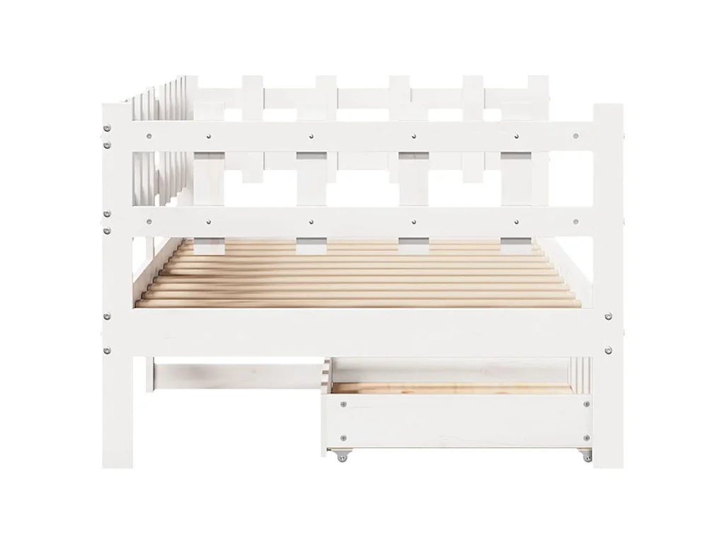 Dormeuse con Cassetti Bianco 90x190 cm Legno Massello di Pino