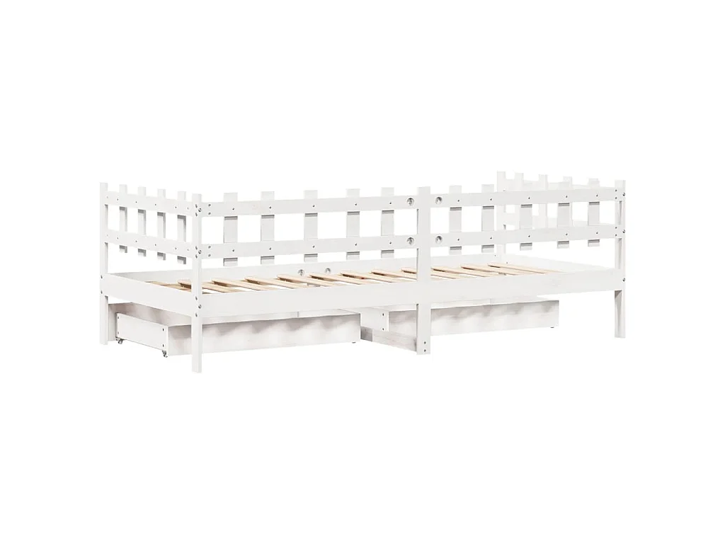 Dormeuse con Cassetti Bianco 90x190 cm Legno Massello di Pino