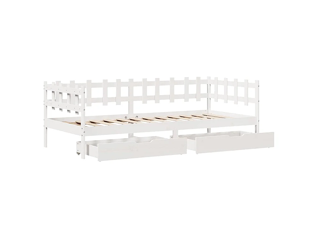 Dormeuse con Cassetti Bianco 90x190 cm Legno Massello di Pino