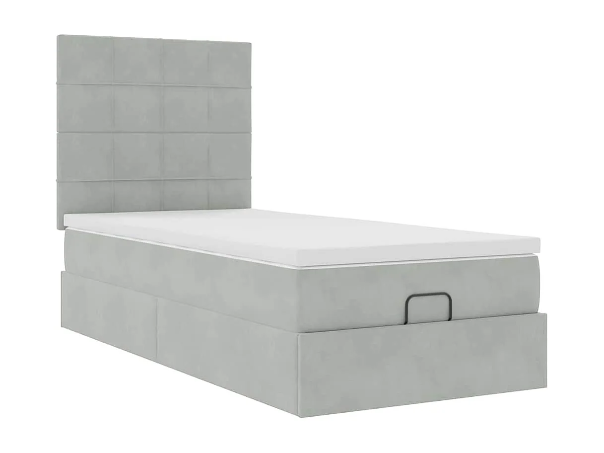 Ottoman-Bett mit Matratzen Hellgrau 100x200 cm Samt