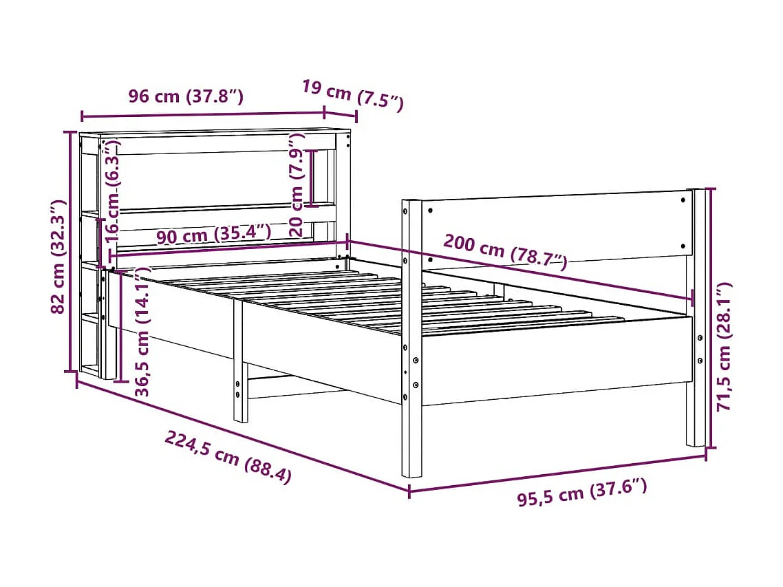 Massivholzbett ohne Matratze Weiß 90x200 cm Kiefernholz