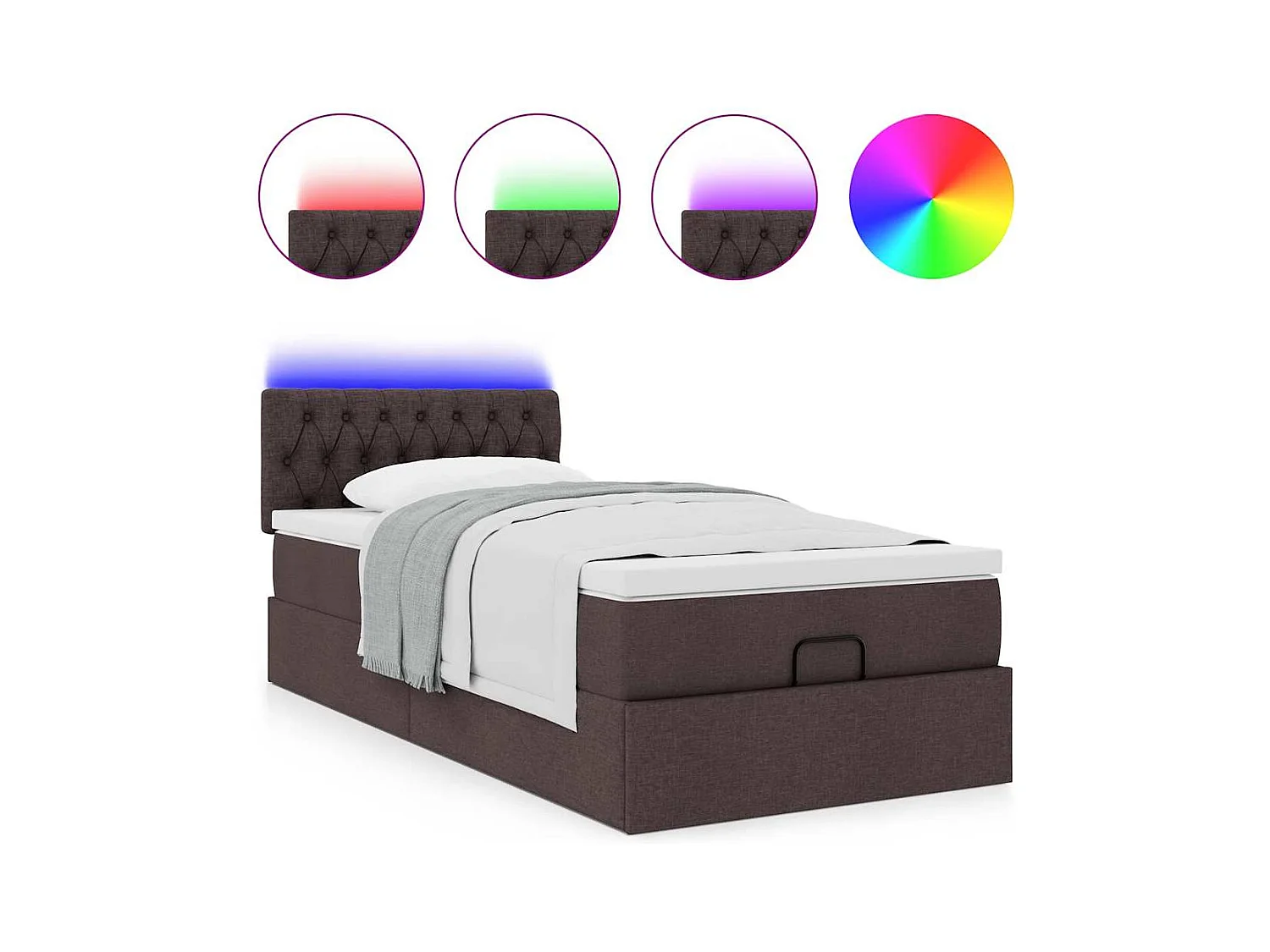 Ottomane Bett mit Matratze & LEDs Dunkelbraun 90x200 cm Stoff
