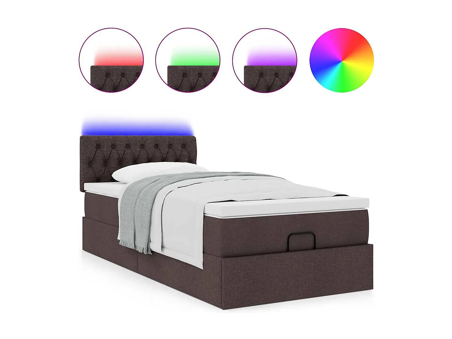 Pouf Letto con Materasso e LED Marrone Scuro 90x200 cm Tessuto