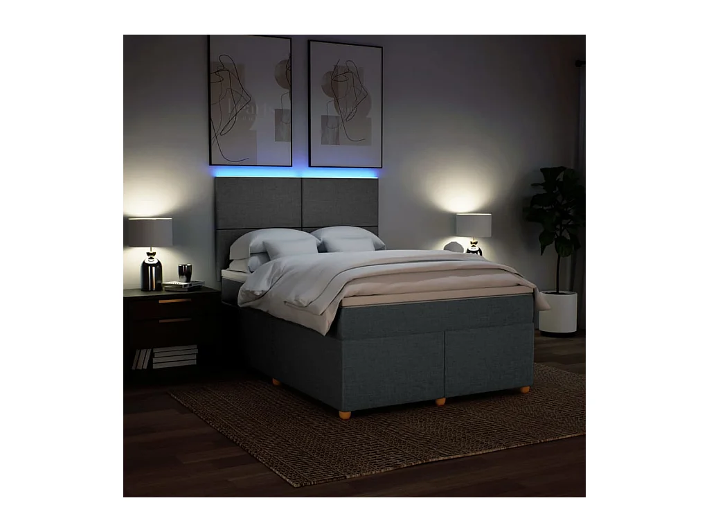 Sommier à lattes de lit avec matelas Gris foncé 140x190cm Tissu