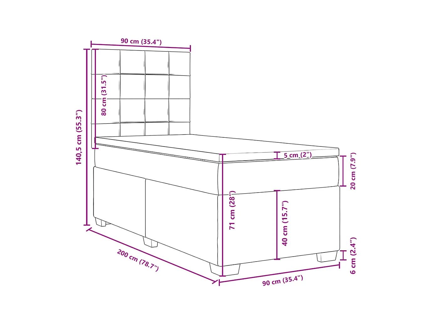 Boxspringbett mit Matratze Schwarz 90x200 cm Stoff
