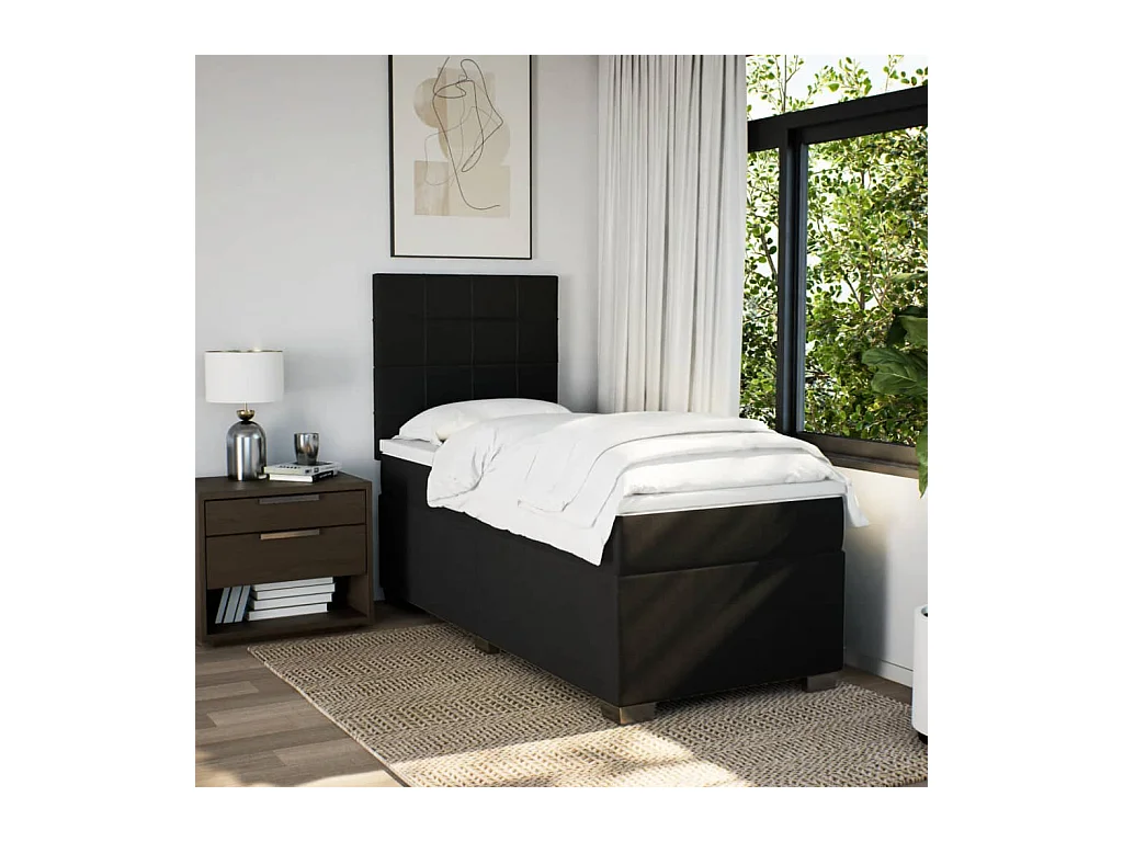 Boxspringbett mit Matratze Schwarz 90x200 cm Stoff