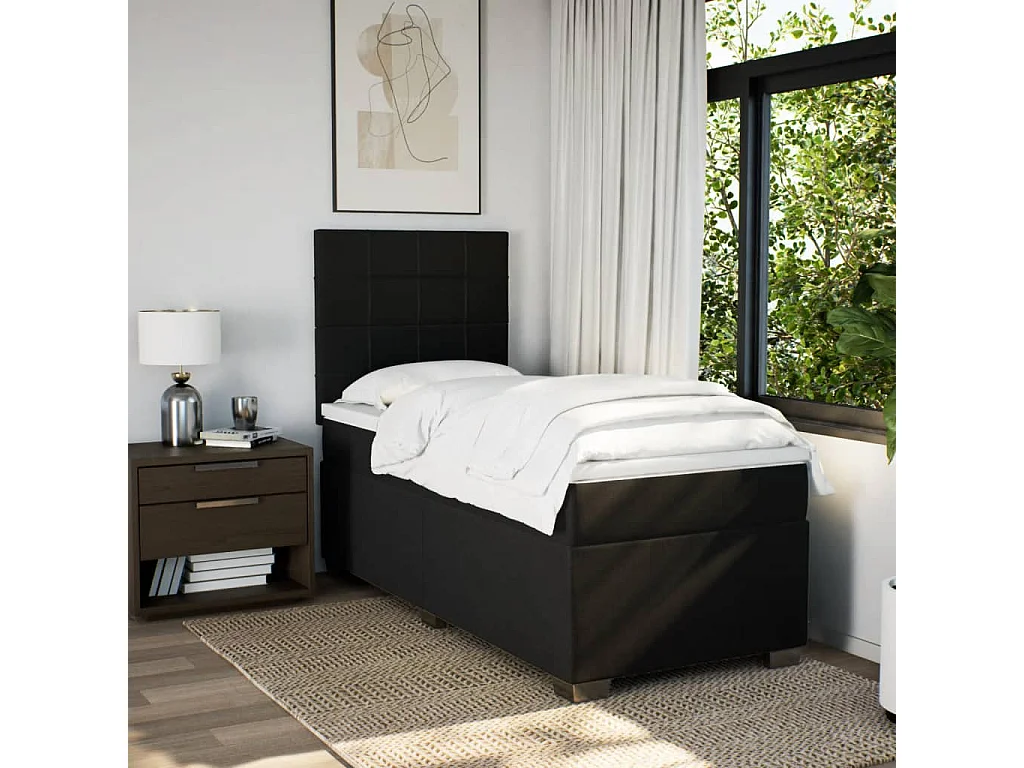 Cama com molas/colchão 90x200 cm tecido preto
