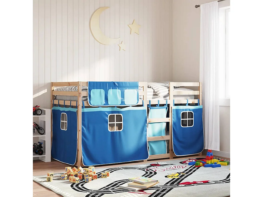 Letto a Castello senza Materasso Blu 90x190cm Massello Pino