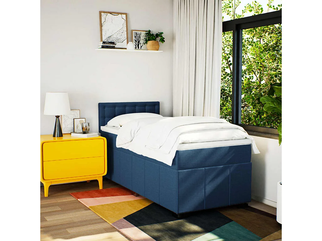 Boxspringbett mit Matratze Blau 100x200 cm Stoff
