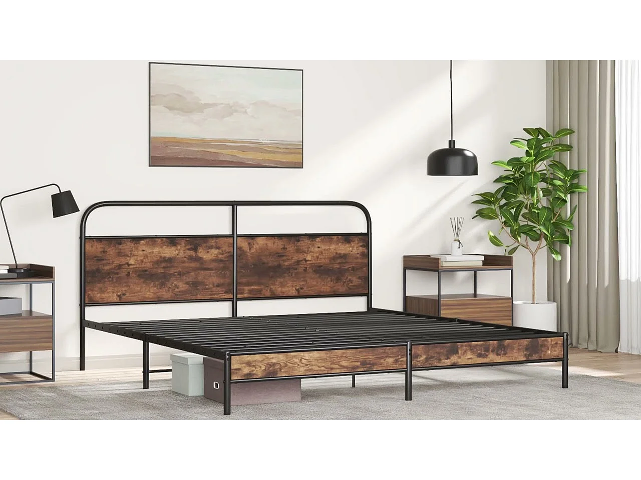 Estructura de cama sin colchón 160x200 cm madera marrón roble