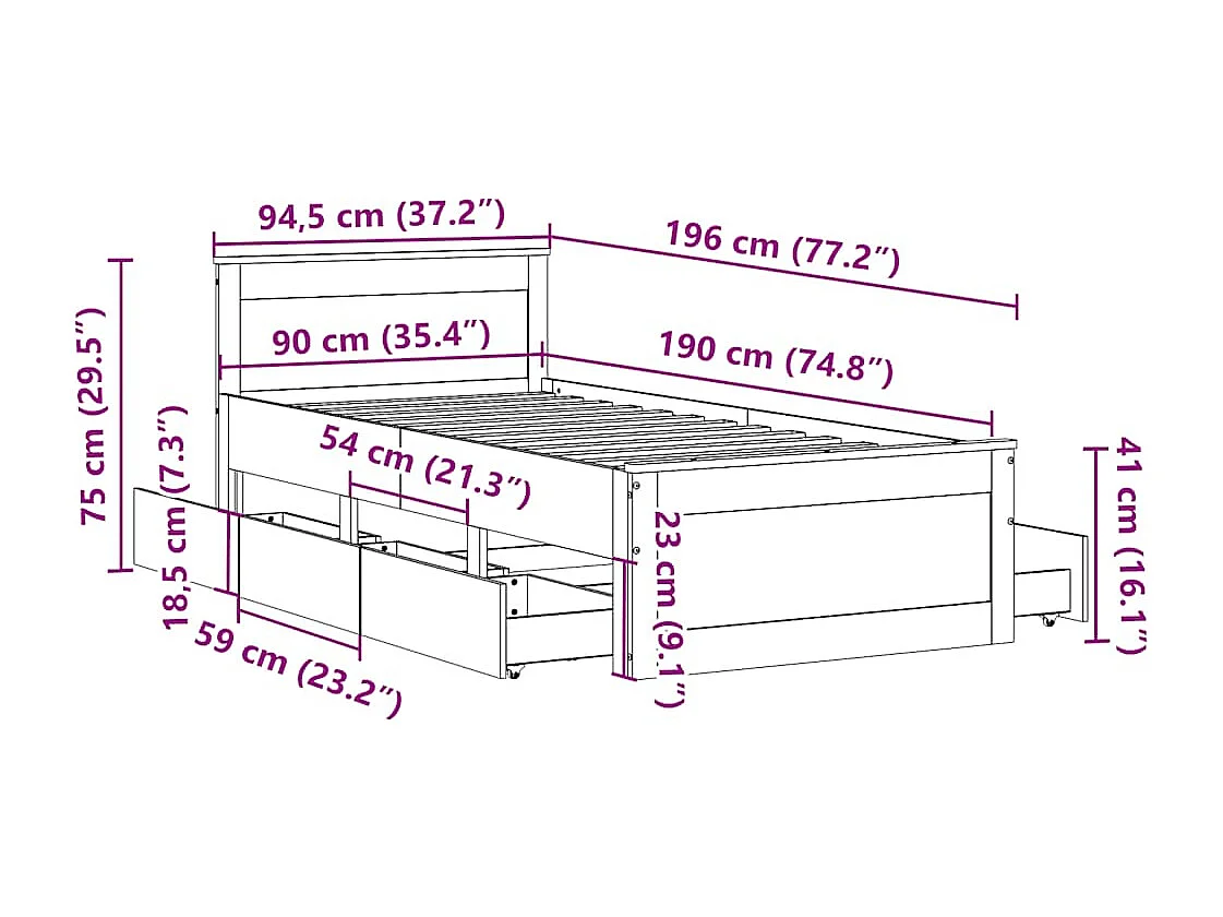Cadre de lit sans matelas avec tête de lit 90x190 cm pin massif