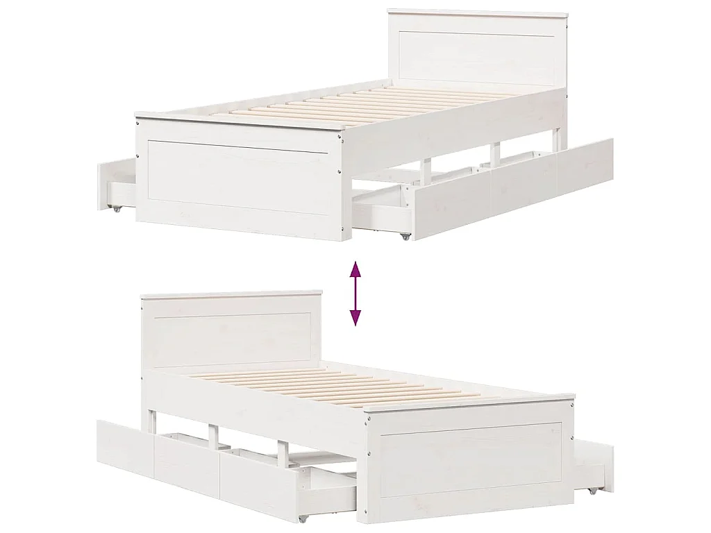 Giroletto senza Materasso con Testiera Bianco 90x190 cm Pino