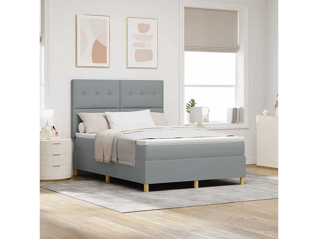 Letto a molle con testiera Grigio chiaro 140 x 190 cm Tessuto