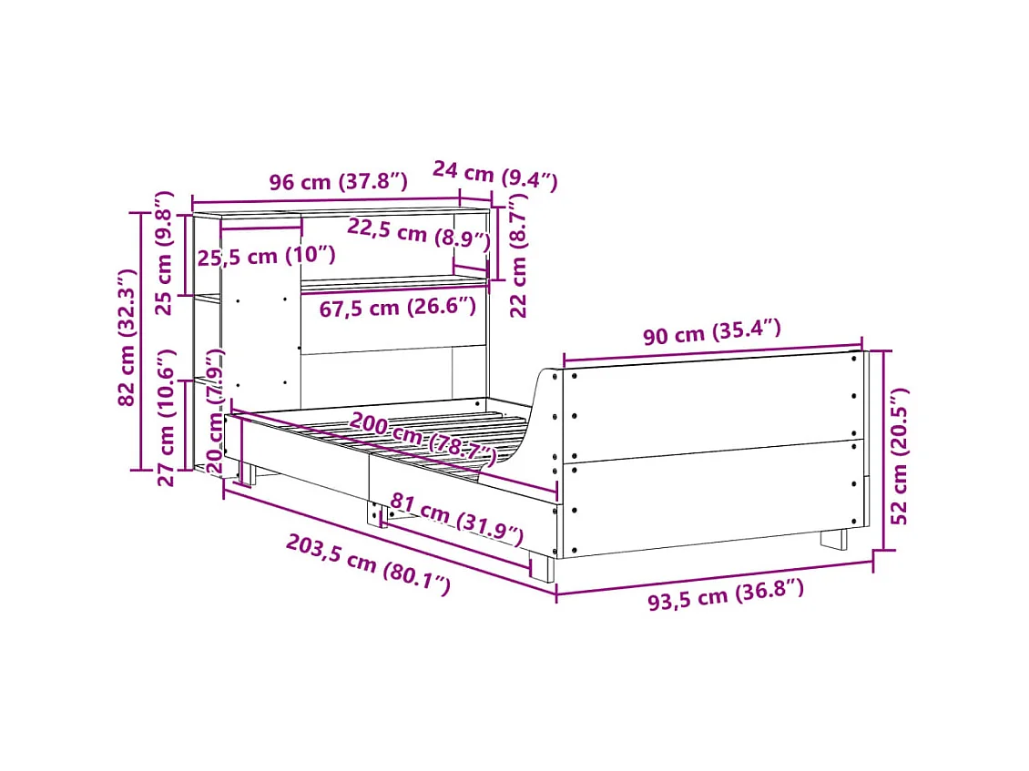 Cadre de lit sans matelas blanc 90x200 cm bois de pin massif