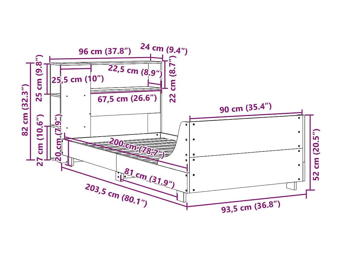Massivholzbett ohne Matratze Weiß 90x200 cm Kiefernholz