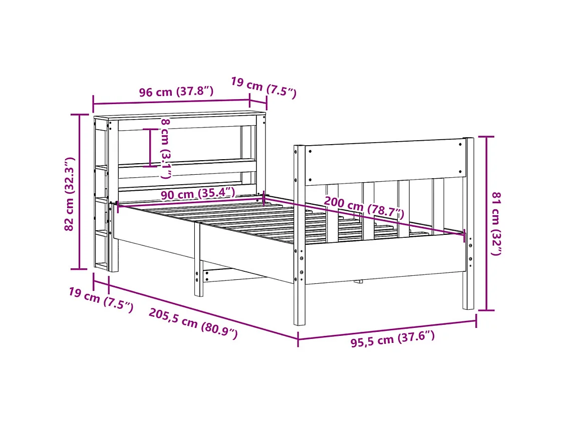Letto senza Materasso Bianco 90x200 cm Legno Massello di Pino