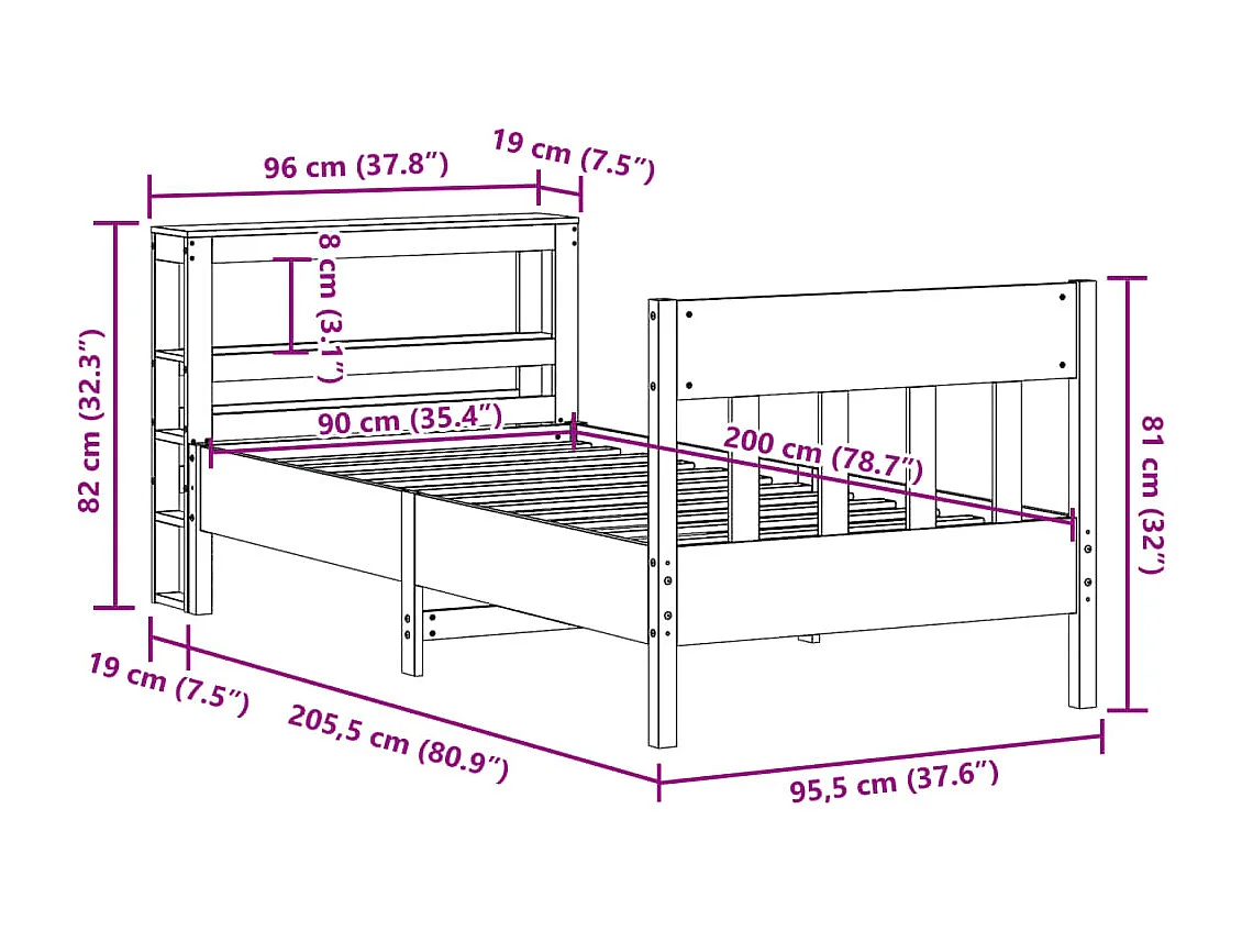 Cadre de lit sans matelas blanc 90x200 cm bois de pin massif