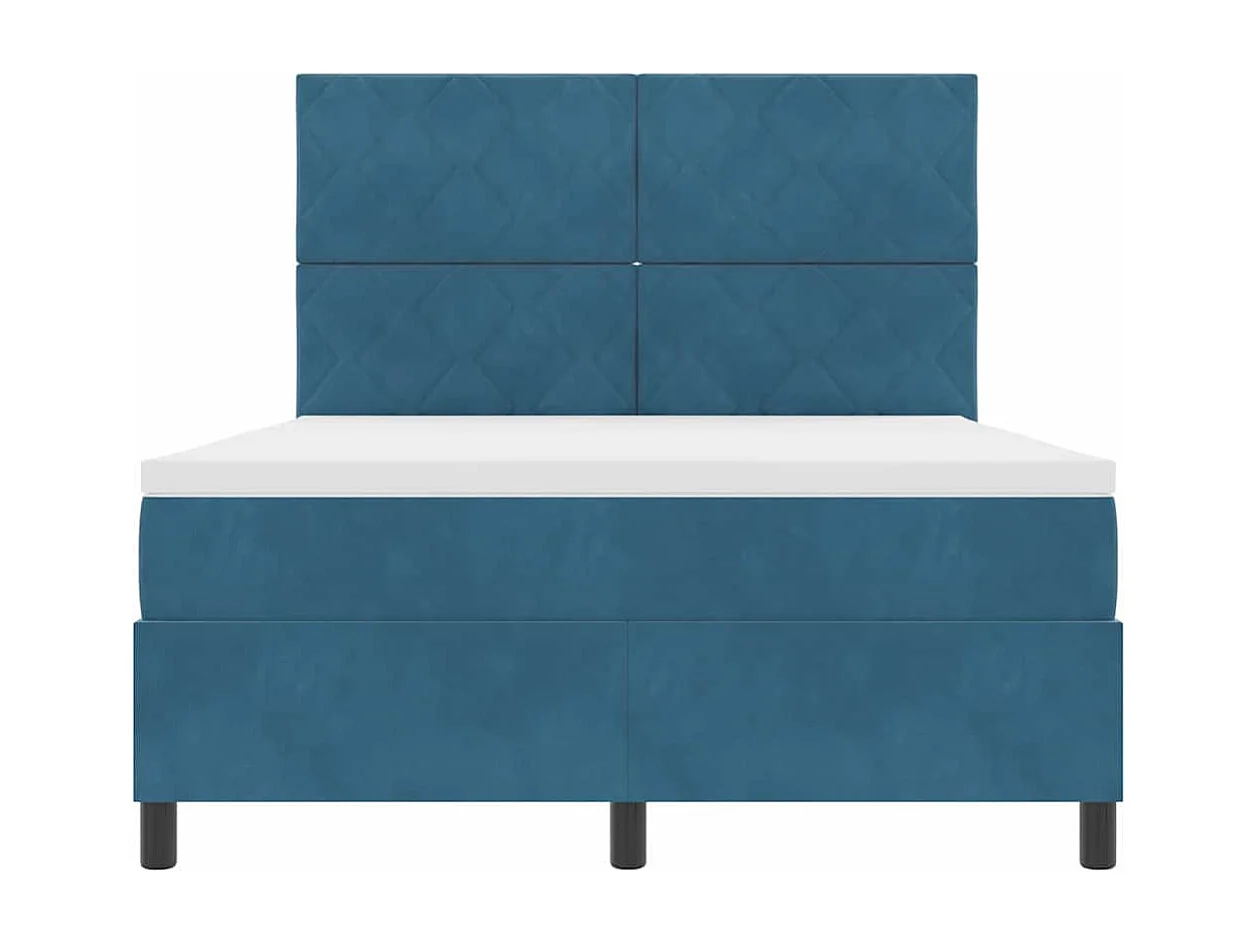 Lit à ressorts avec matelas Bleu foncé 160 x 200 cm Velours