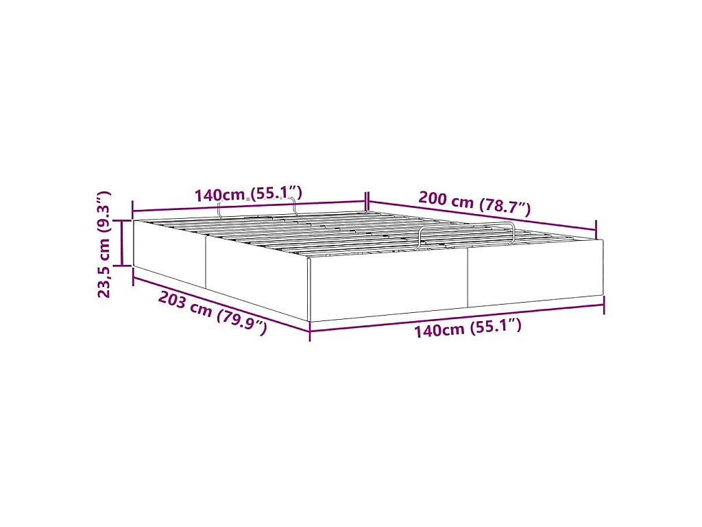 Cadre de lit ottoman sans matelas marron foncé 140x200 cm tissu