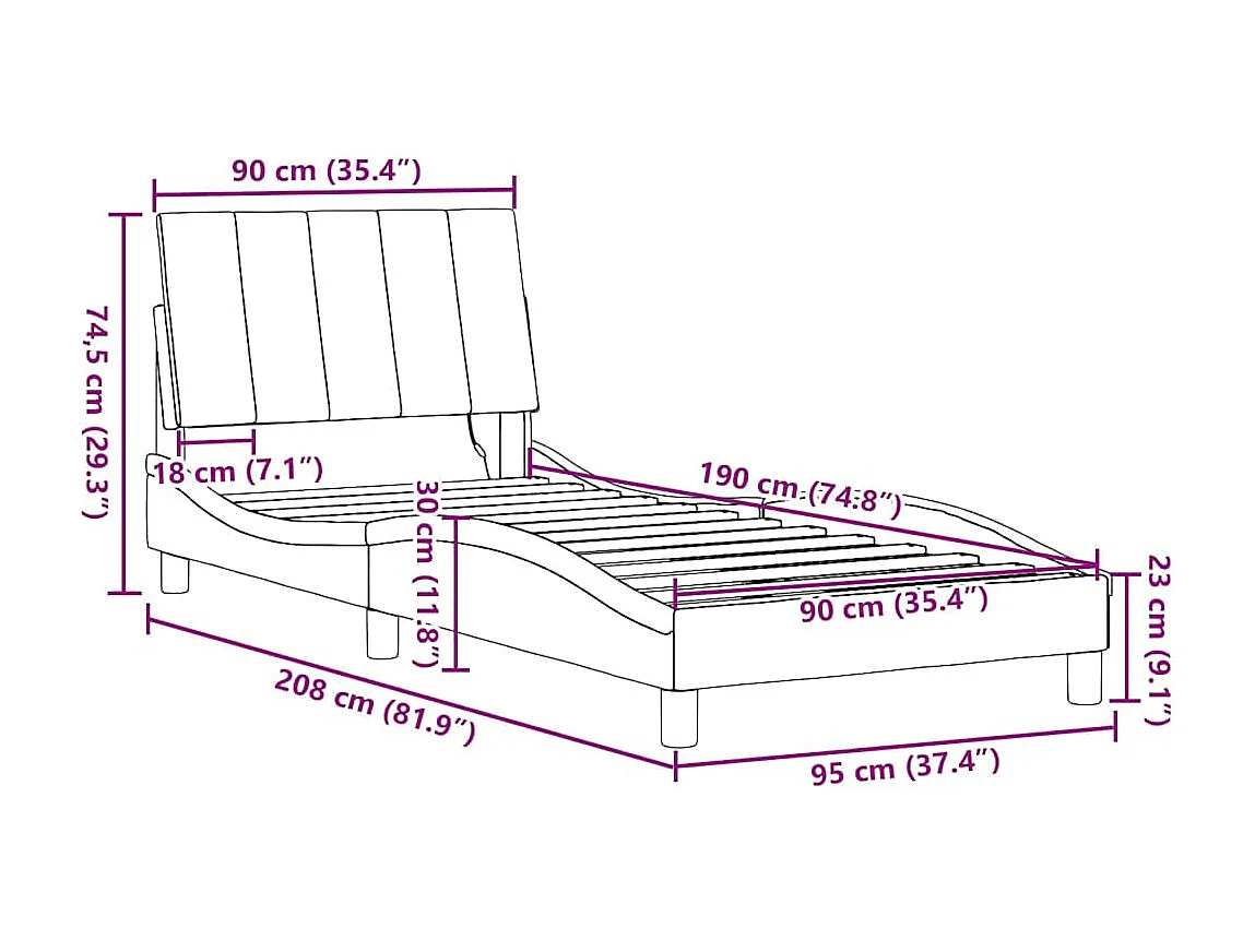 Bettgestell ohne Matratze "Hanko" Dunkelgrau 90x190 cm Stoff
