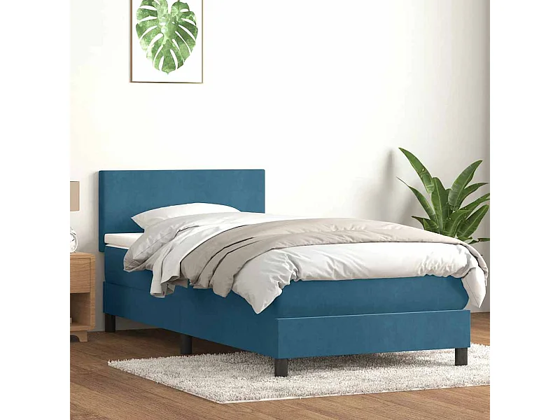 Cama com molas/colchão azul-escuro 90x210 cm veludo