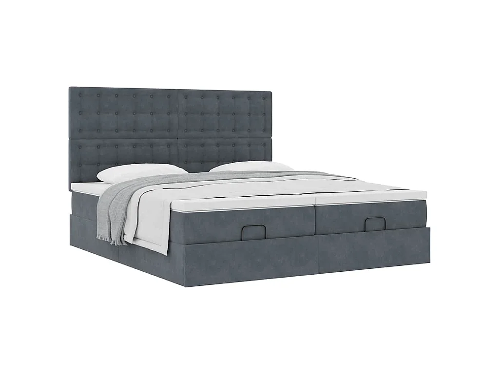 Cadre de lit ottoman avec matelas gris foncé 160x200cm velours