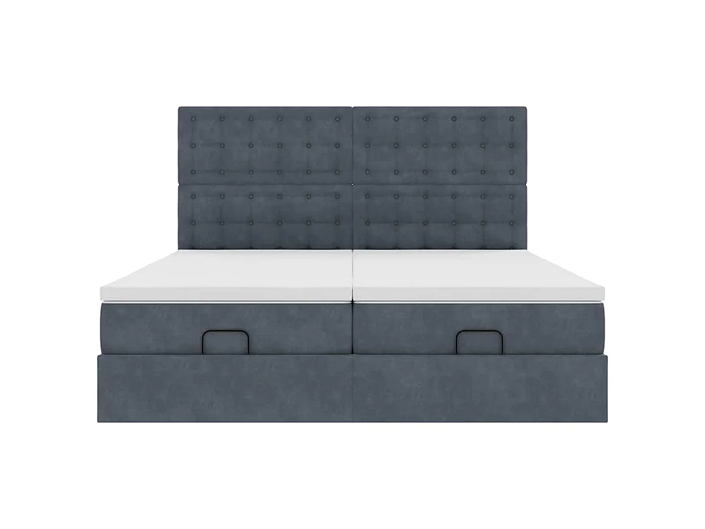 Cadre de lit ottoman avec matelas gris foncé 160x200cm velours