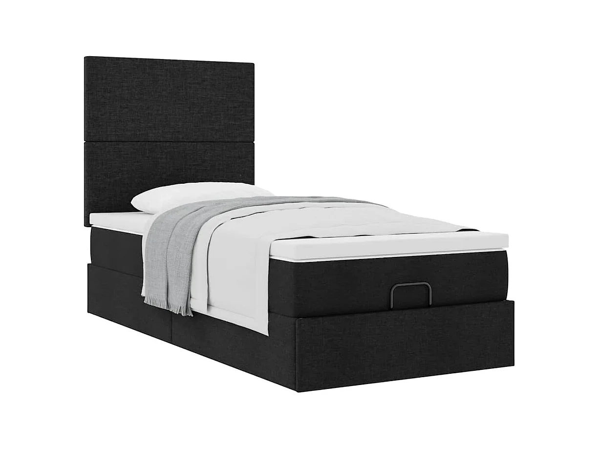 Ottoman-Bett mit Matratze Schwarz 100x200 cm Stoff