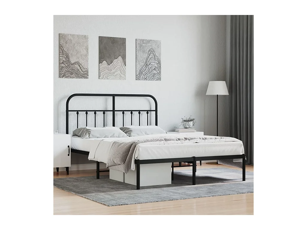 Cadre de lit métal sans matelas avec tête de lit noir 140x190cm