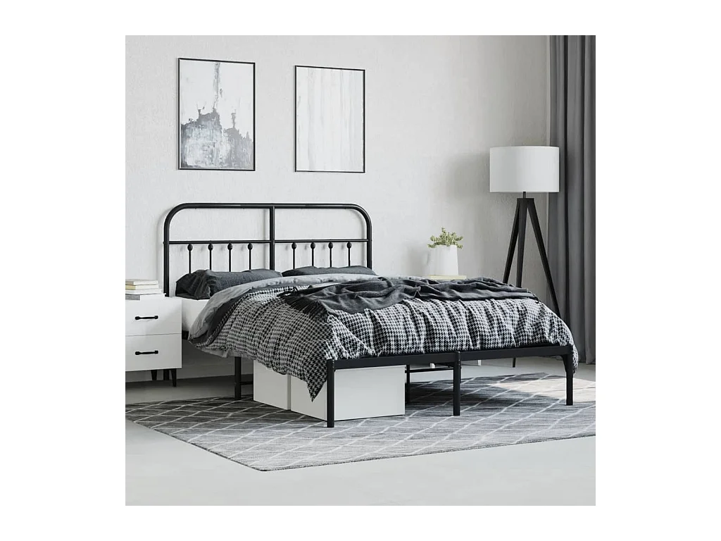 Cadre de lit métal sans matelas avec tête de lit noir 140x190cm