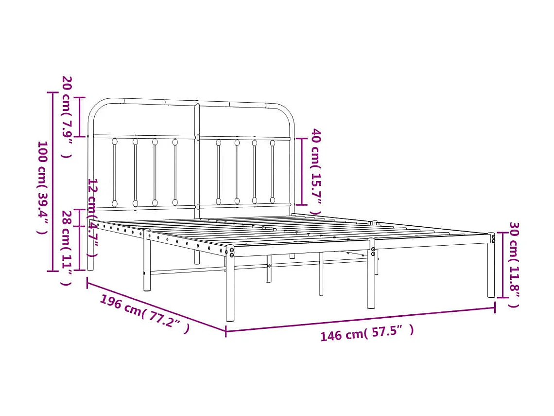 Cadre de lit métal sans matelas avec tête de lit noir 140x190cm