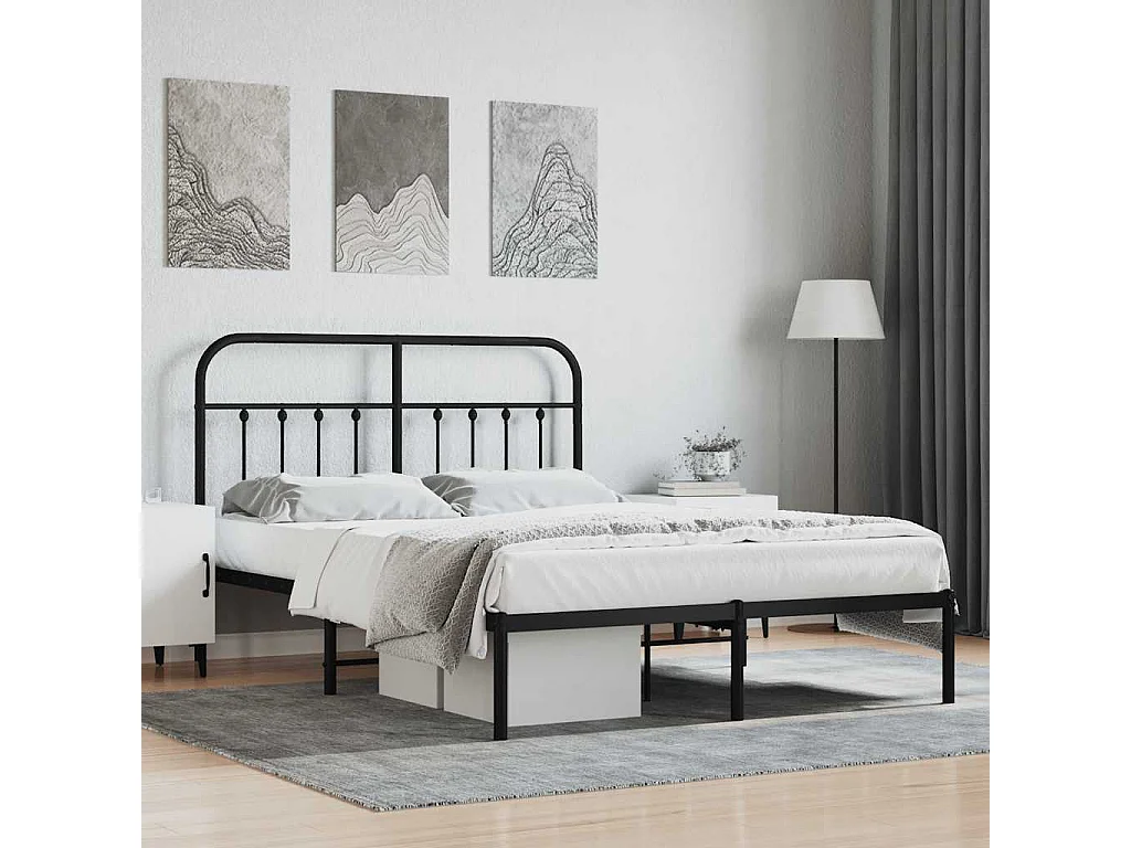 Cadre de lit métal sans matelas avec tête de lit noir 140x190cm