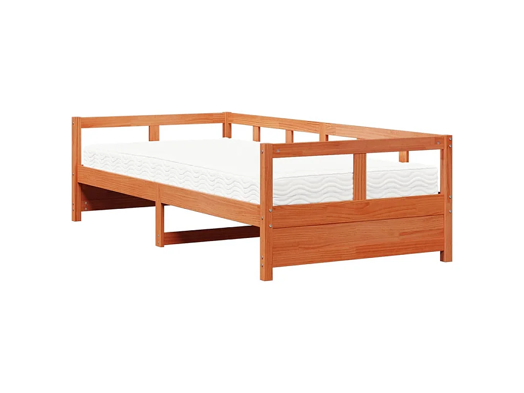 Sofá cama con colchón madera maciza pino marrón cera 90x200 cm